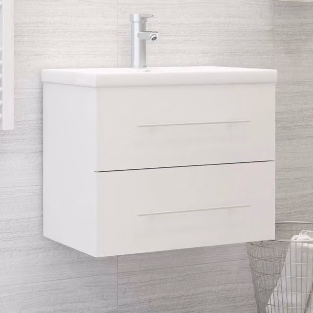 Mobile da bagno sospeso con lavandino bianco e finitura lucida in legno vidaXL L: 60 cm, P: 38,5 cm, H: 48 cm