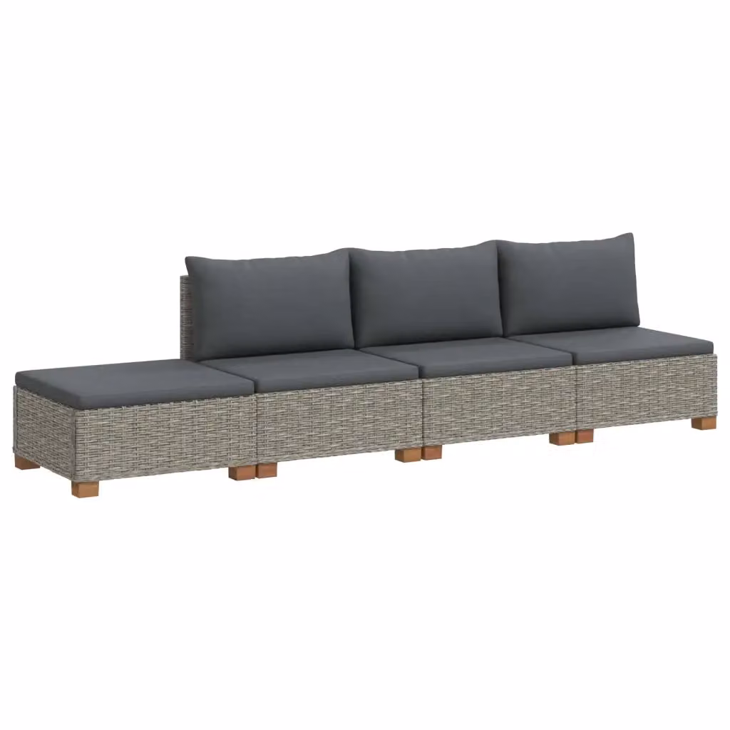 Set Lounge da Giardino a Forma di L vidaXL in Polyrattan con Cuscini Grigi e Struttura in Legno – 2