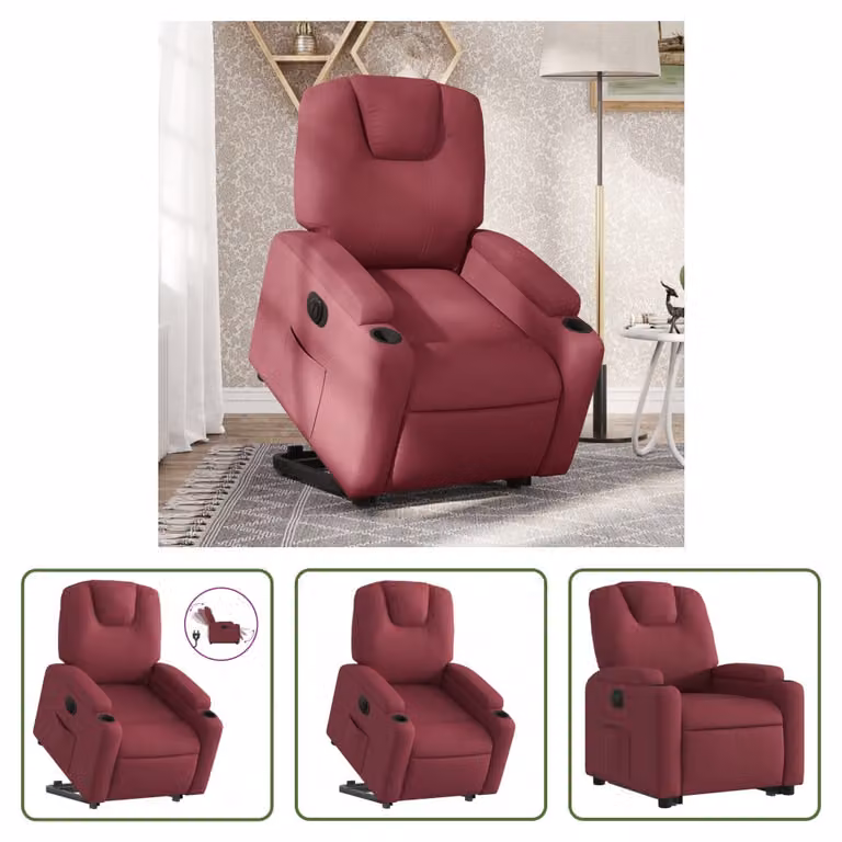 The Living Store Poltrona relax con supporto elettrico in tessuto rosso vino