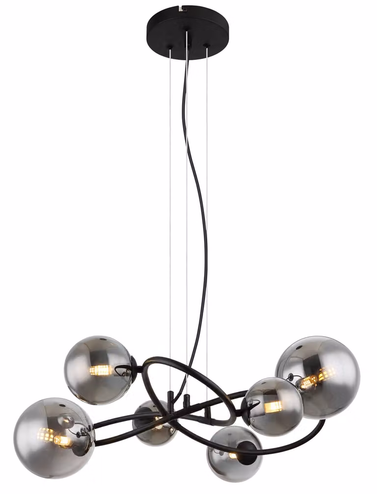 Lampada a sospensione a LED, metallo nero, vetro fumé, L 62,2 cm