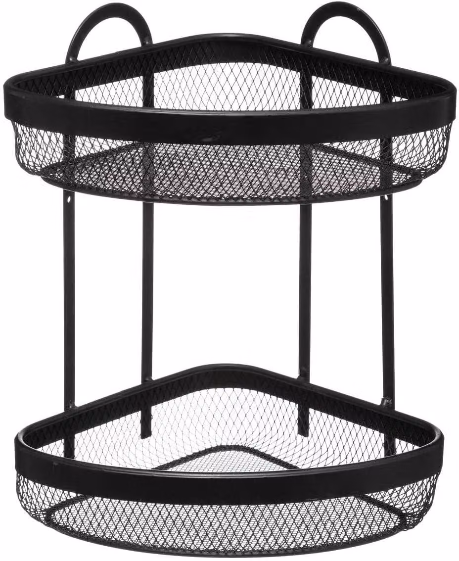 Scaffale angolare Five – Scaffale angolare con 2 ripiani, in metallo nero