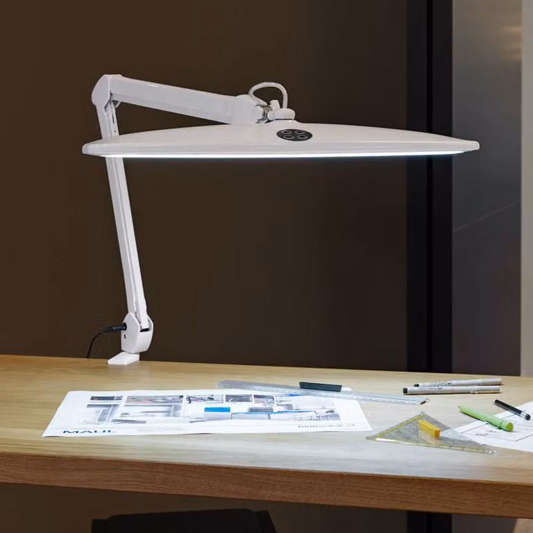 Maul Lampada con clip MAULwork, dimmerabile, Bianco / Opale, Studio / Ufficio, Metallo, Moderno, Lampada con morsetto