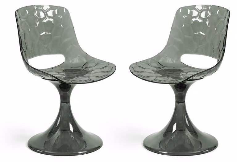 Set di 2 sedie in policarbonato trasparente con base centrale, design moderno, adatte per cucina, sala da pranzo, hotel e ristoranti – Klea/Verde