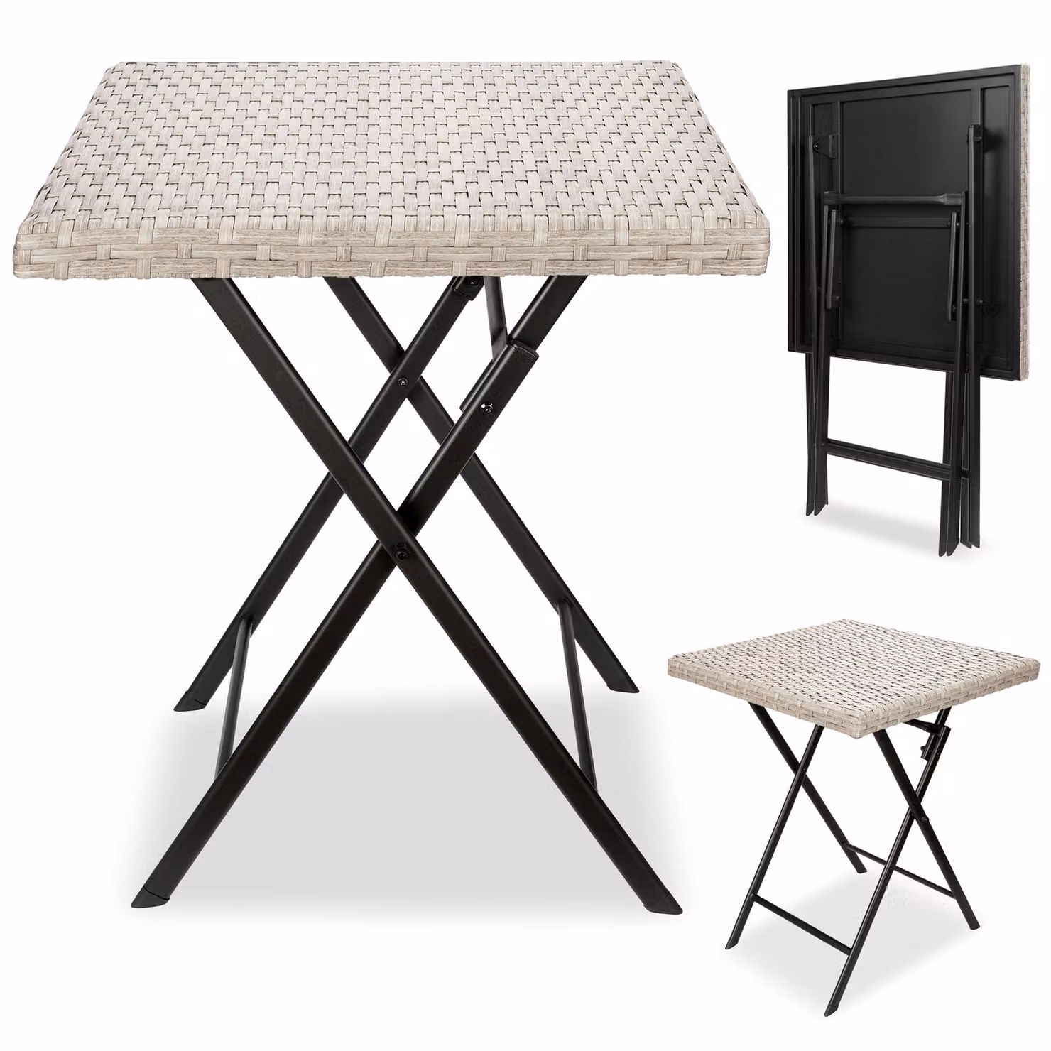 Tavolo da giardino BRUBAKER Lugano - 58 x 58 cm tavolo da balcone resistente alle intemperie in poly rattan - tavolino pieghevole - tavolo quadrato da campeggio - tavolo pieghevole per balcone