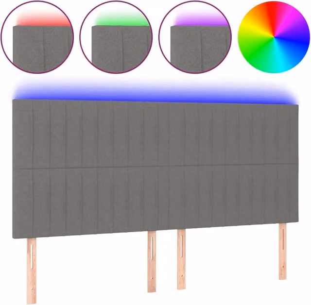 Testata del letto con illuminazione LED e porta USB in tessuto grigio, L: 180 cm, P: 5 cm, H: 118-128 cm – 1