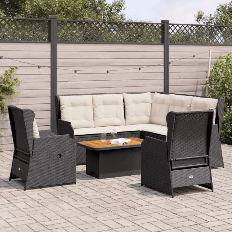 Maison Exclusive - Set da giardino 6 pezzi con cuscini in polyrattan nero