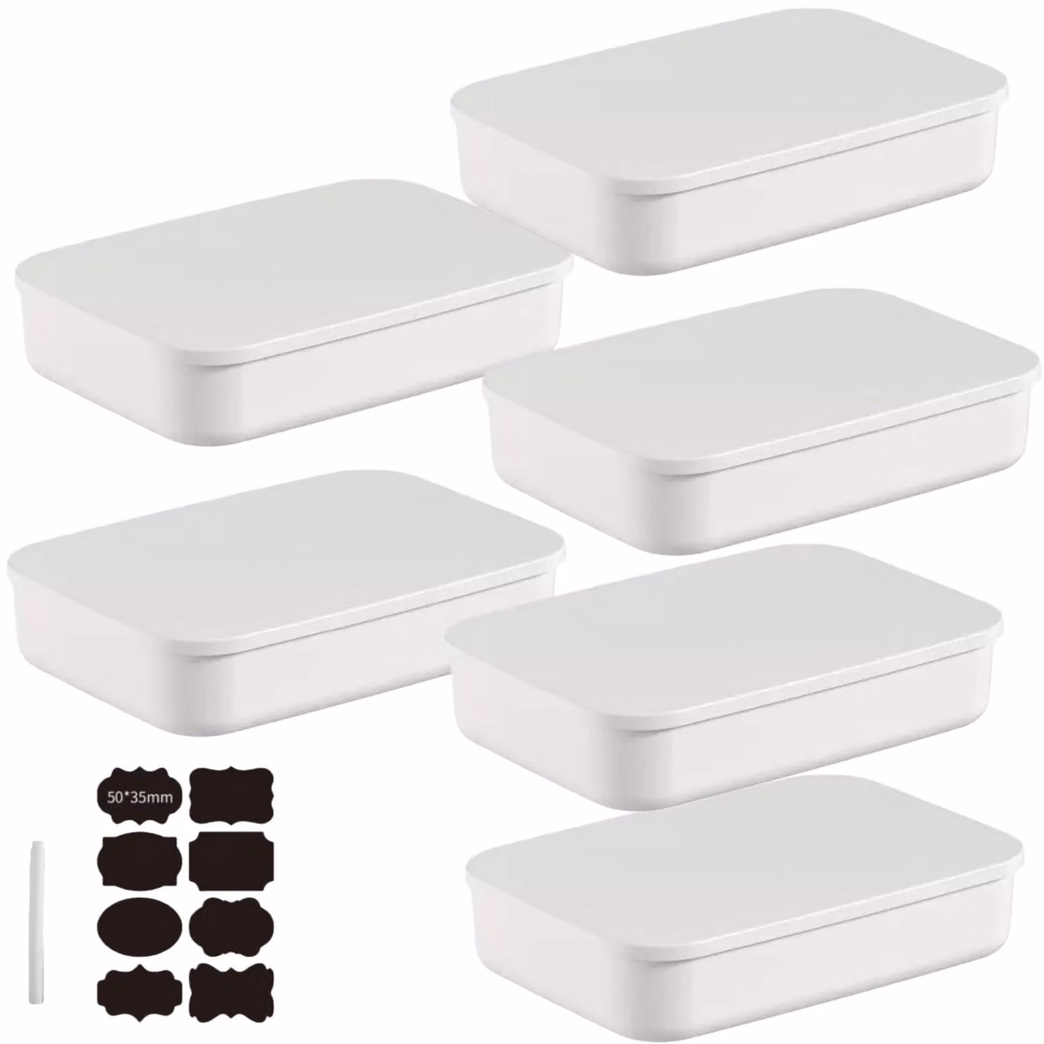 Omgoods - Set di 6 contenitori impilabili con coperchio (bianchi)