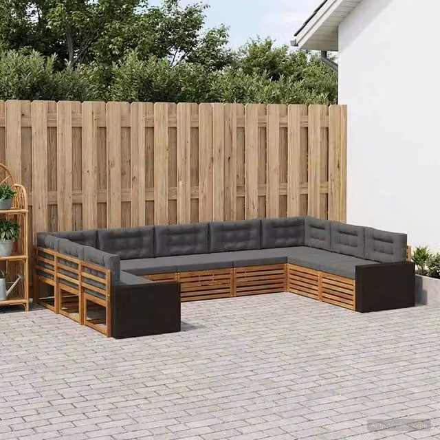 Set di divani da esterno vidaXL in legno di acacia con cuscini, beige e antracite