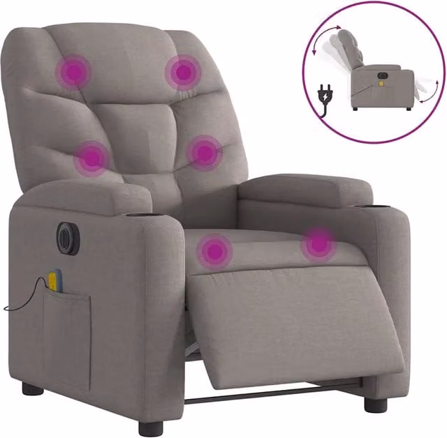 Poltrona Massaggiante | Sedia Relax Reclinabile Elettrica Tortora in Tessuto