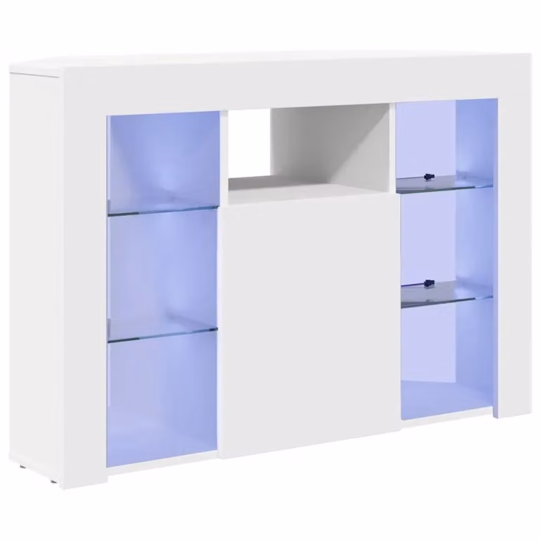 Mobile TV Angolare Moderno vidaXL con Illuminazione LED, Bianco e Legno, L/P/H: 100 x 40 x 68 cm