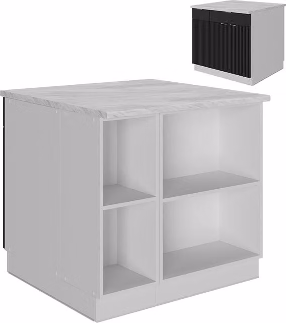 Isola cucina Fame-Line Nero rigato/Bianco 90 cm con cassetto, senza piano di lavoro Vicco