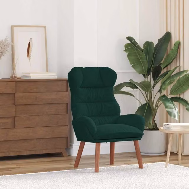 Poltrona Lounge in Velluto Verde con Braccioli e Struttura in Legno di Rubberwood L: 69 cm, P: 74 cm, H: 93 cm – 1