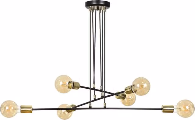 Lampadario Industrial Pendragon Luceart-Classic con 6 Luci in Metallo e Vetro Nero e Oro