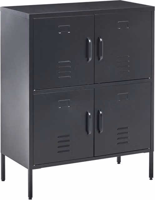 Credenza Beliani IT in stile industriale in metallo nero opaco con 4 ante e ripiani interni per ufficio o soggiorno L: 80 cm, P: 40 cm, H: 101 cm