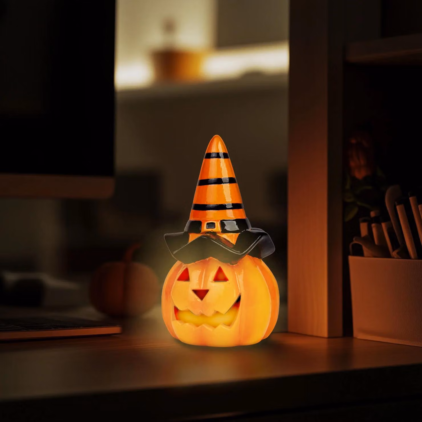 Zucca di Halloween a LED - 2 batterie LR44 incluse - dimensioni: 6,5 cm x 11 cm