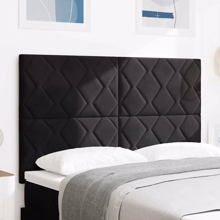 Testiera per letto moderna vidaXL in velluto nero con struttura in legno di pino, Larghezza: 160 cm, Altezza: 128 cm, Profondità: 7 cm