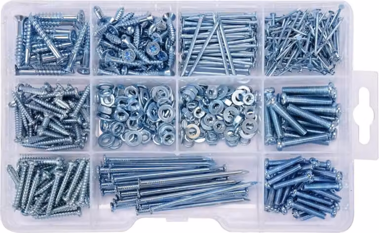 Assortimento di viti, chiodi e rondelle, 580 pezzi