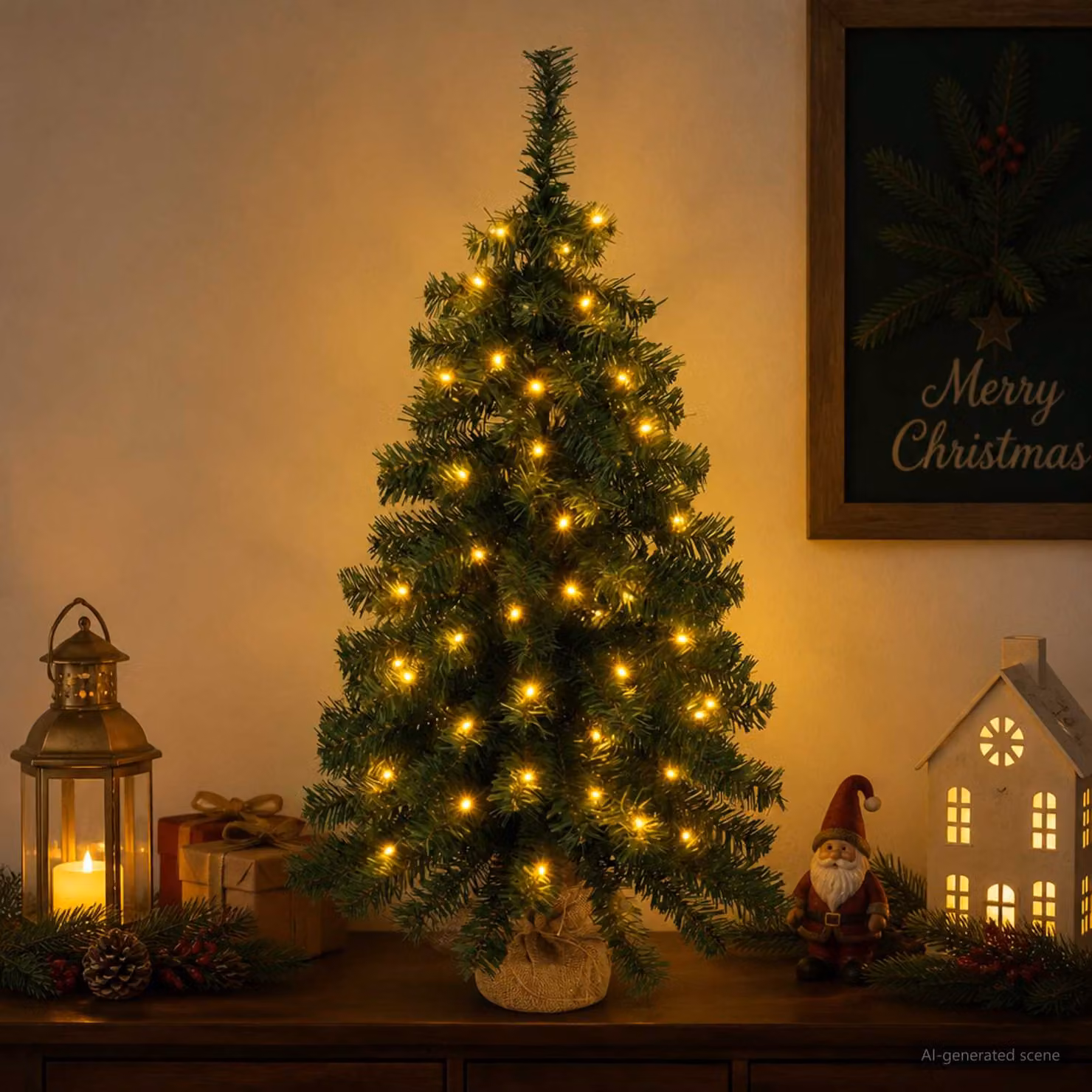 vidaXL Albero di Natale Mini 60 cm 25 LED Bianco caldo PVC Verde