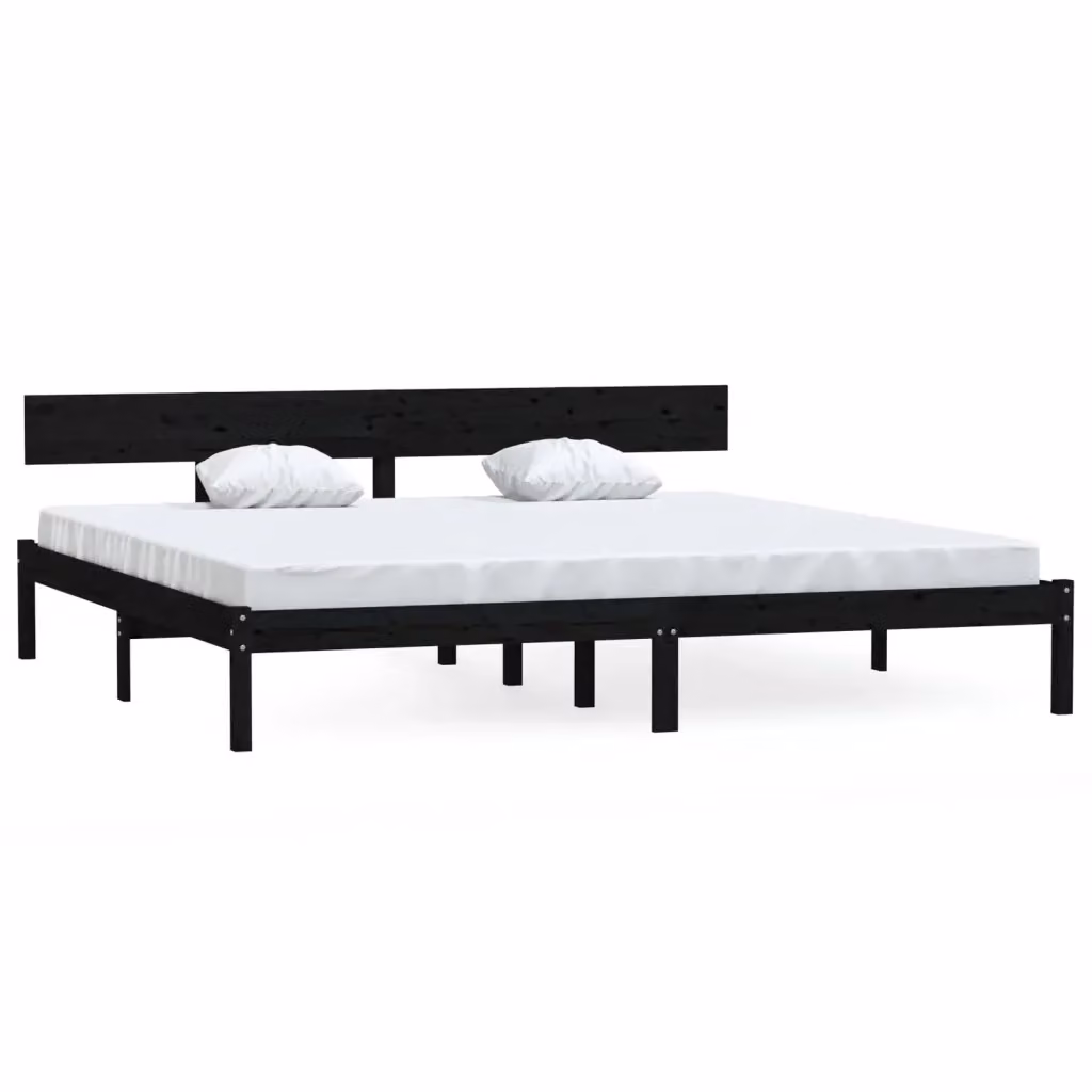 vidaXL Giroletto Super King in Legno di Pino Massello Nero 180 x 200 cm – 2