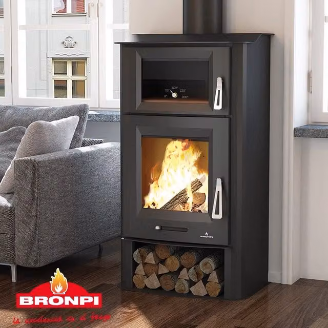 Stufa a Legna con Forno Bronpi Tudela 13 KW Nero L: 56 cm, P: 38,7 cm, H: 105 cm