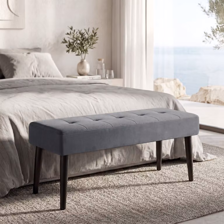 Panca Glora Tectake imbottita in velluto grigio con motivo trapuntato L: 120 cm, P: 38 cm, H: 45 cm