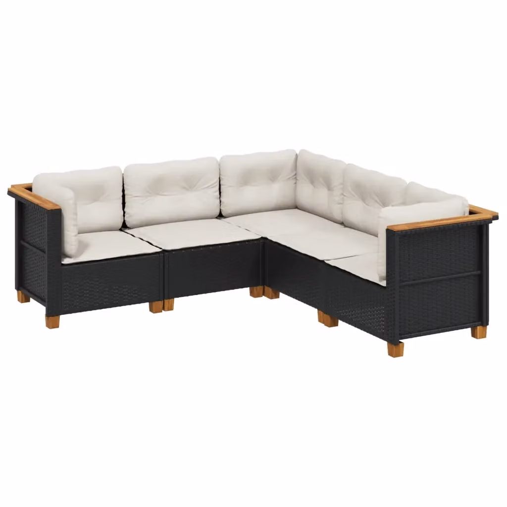 vidaXL Set Divani da Giardino a L 5 pz in Polyrattan Nero con Cuscini e Rivestimenti Rimovibili – 2