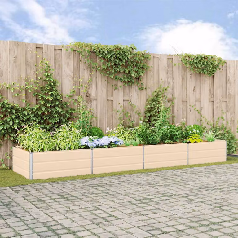 Fioriera da giardino vidaXL in acciaio zincato, colore bianco/beige, L: 385 cm, P: 100 cm, H: 45 cm