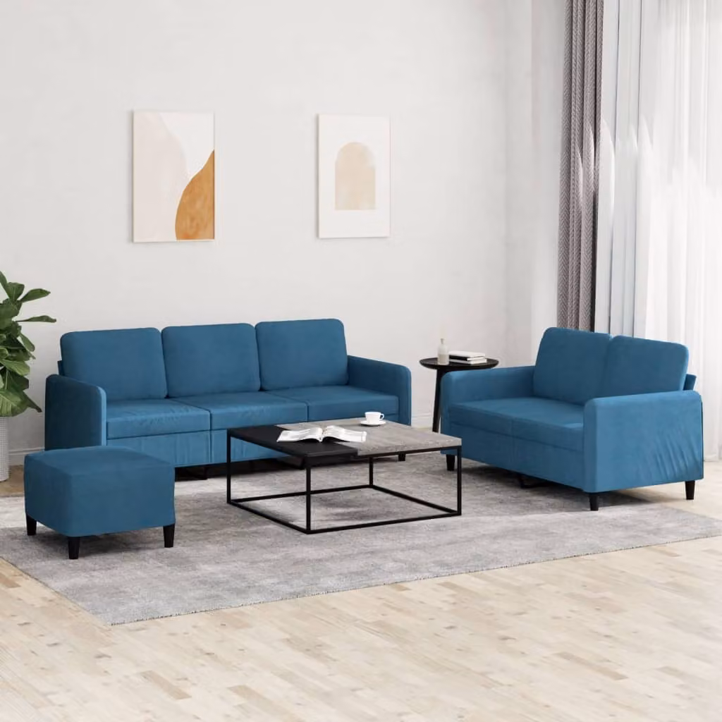 Maison Exclusive - Set divano a 3 pezzi in velluto blu