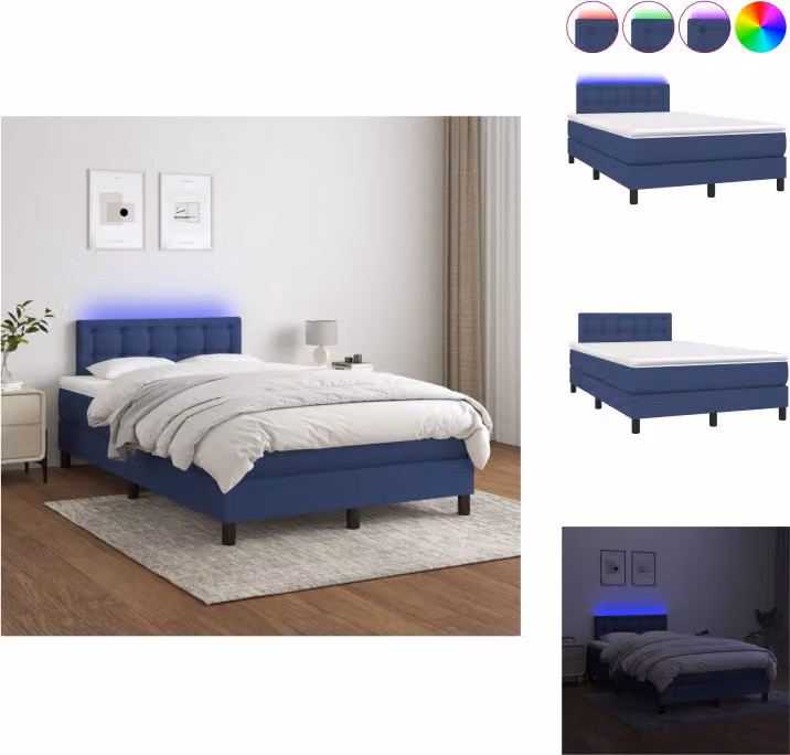 vidaXL Letto a molle con materasso e tessuto LED blu 120x200 cm - Letti & strutture letto