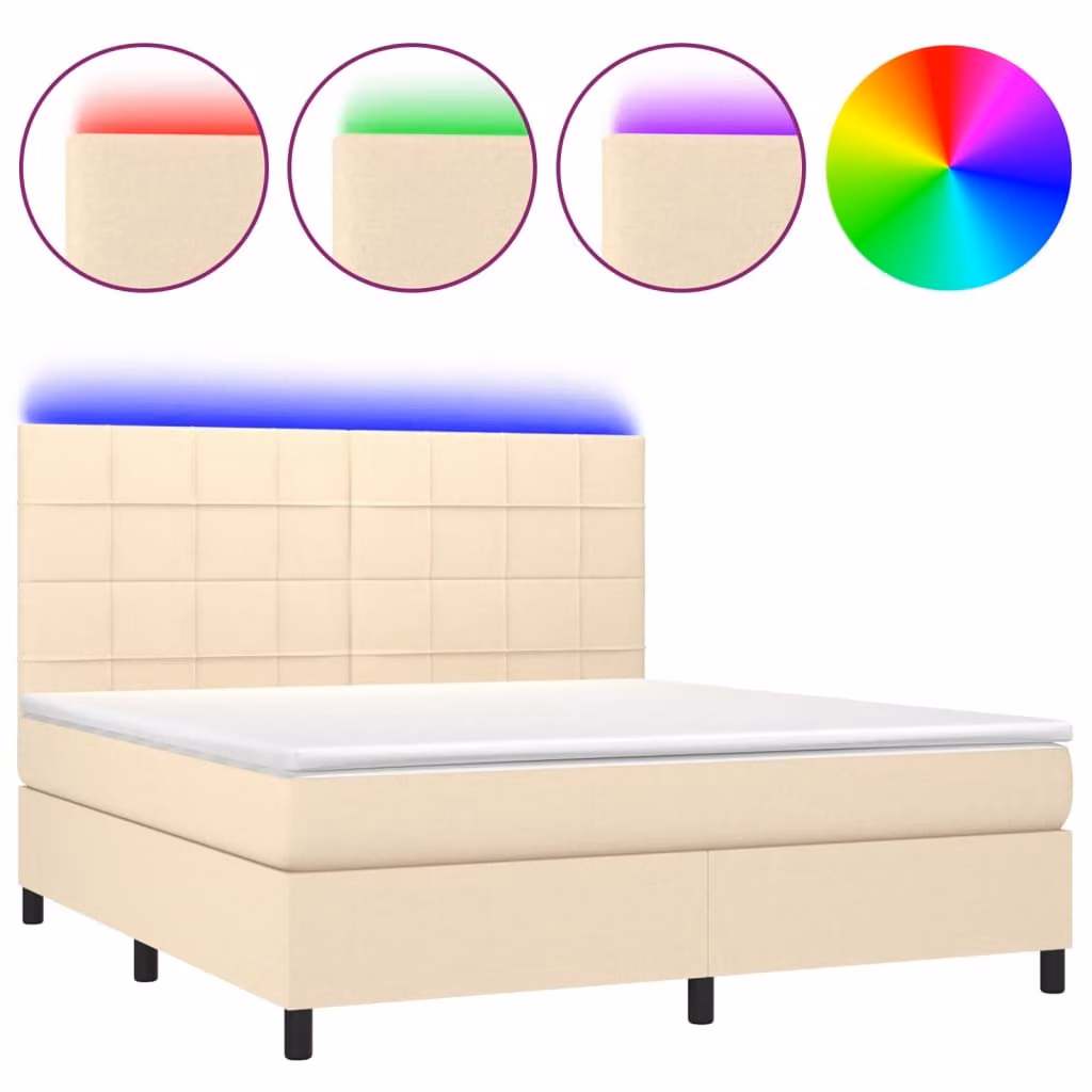 Letto a Molle con Materasso e LED Crema 180x200 cm in Tessuto