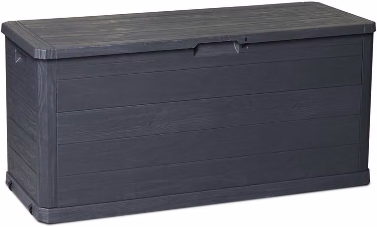 Contenitore da giardino, dimensioni 117 x 45 x 56 cm, capacità 280 litri, in plastica, colore antracite, per lo stoccaggio