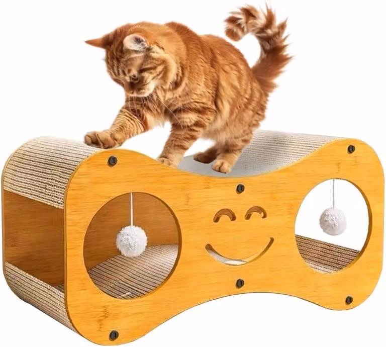 Tiragraffi Casa per gatti Lettino in cartone con palline 60 cm