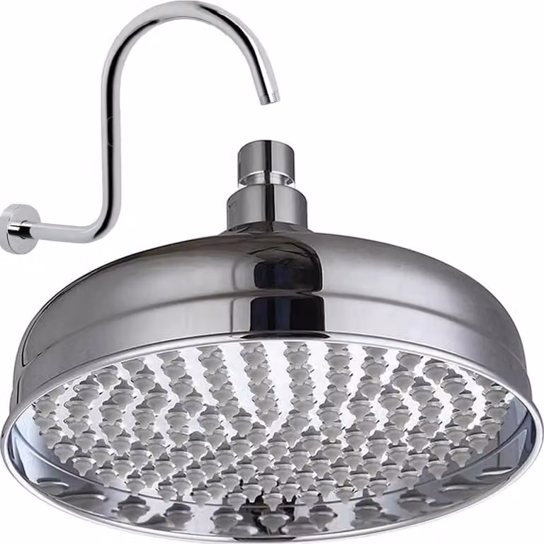 Testina doccia, altezza 20 cm, cromata, in ottone massiccio, con 140 ugelli anticalcare