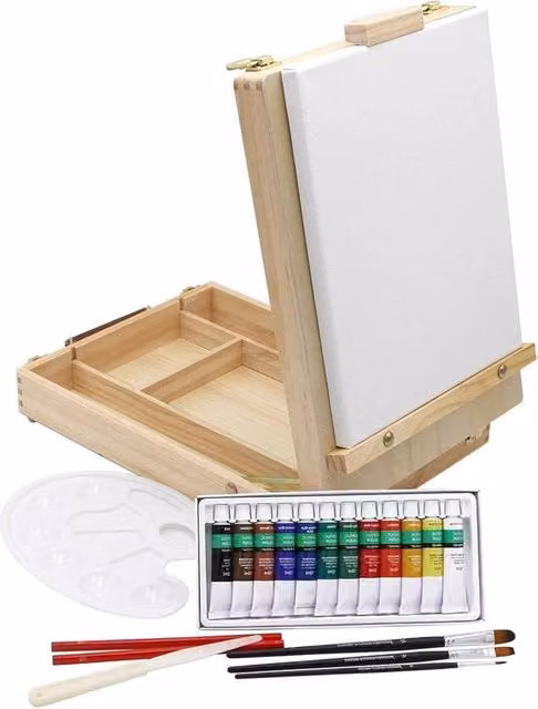 Set da pittura creativo con tavolino, sedia, palette e set di pennelli multicolore in legno e plastica L/P/H: 38 x 30 x 27 cm