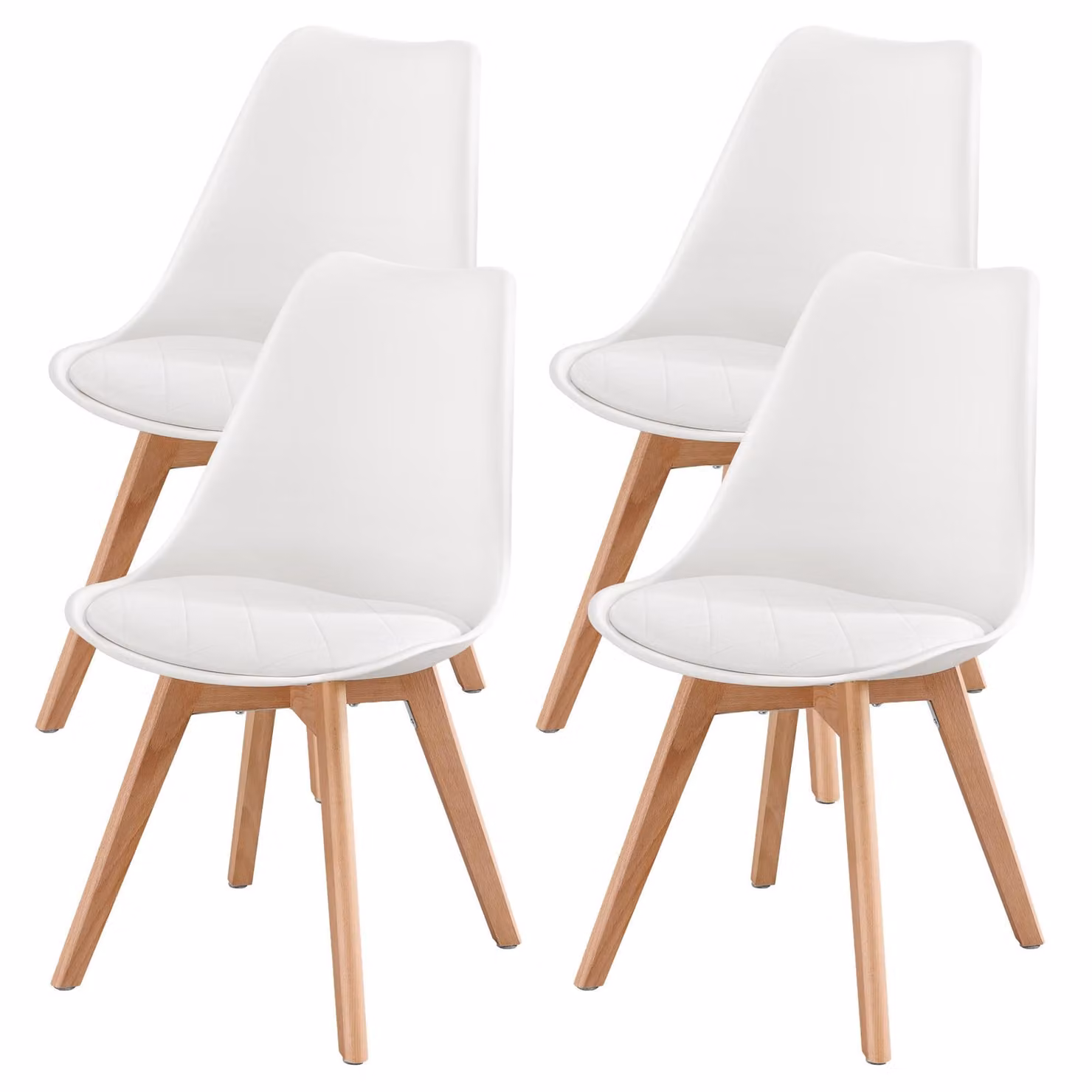 VASAGLE, set di 4 sedie da pranzo, sedie imbottite per cucina in ecopelle e legno di faggio, dimensioni 46,5 x 57 x 79 cm, colore bianco