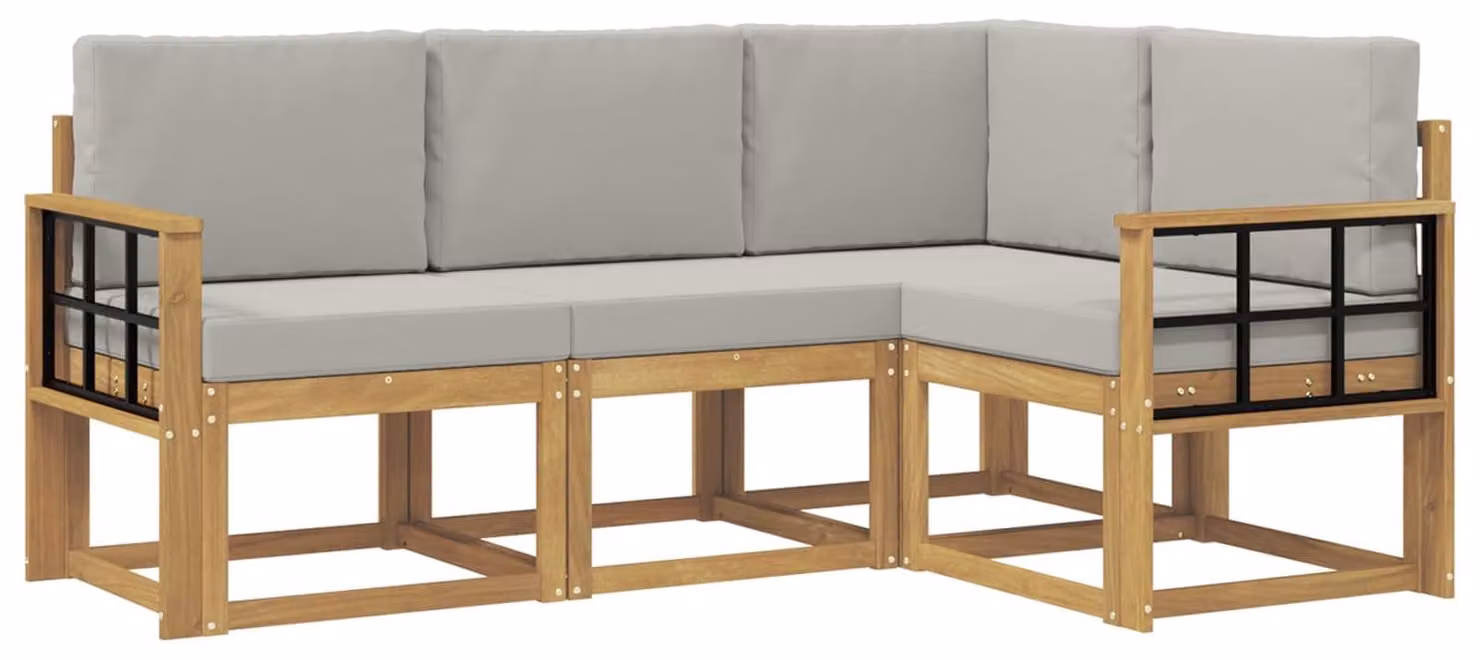 Set di divani da esterno, 4 pezzi, bianco e grigio chiaro