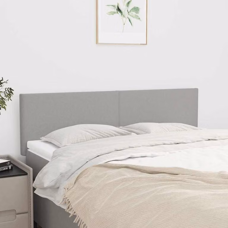 Testiera per letto vidaXL in tessuto grigio chiaro con pannello imbottito, L: 144 cm, P: 5 cm, H: 78-88 cm
