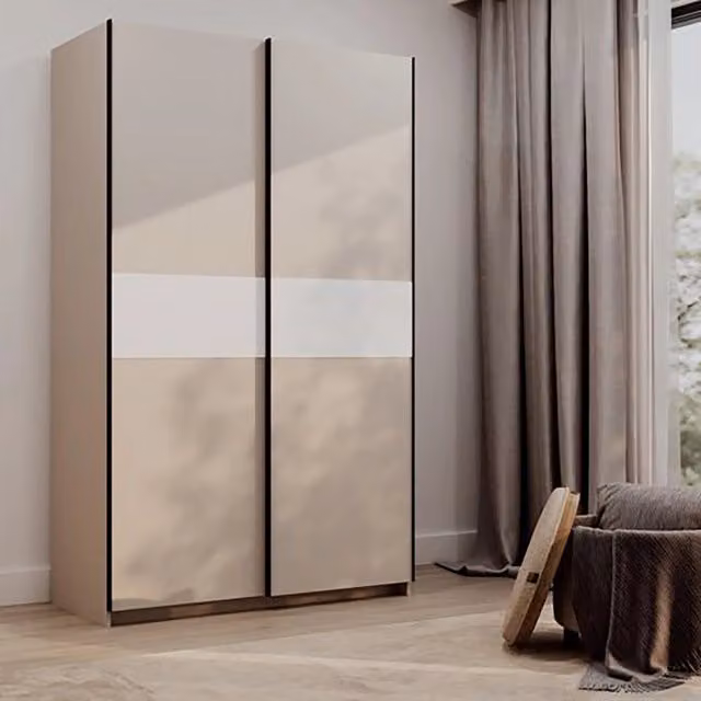 Armadio Camera da Letto Maba, Guardaroba 2 Ante 2 Ripiani, 120x204h cm Beige Cashmere