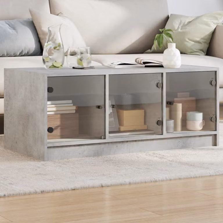 Maison Exclusive - Tavolino con ante in vetro grigio cemento 102x50x42 cm