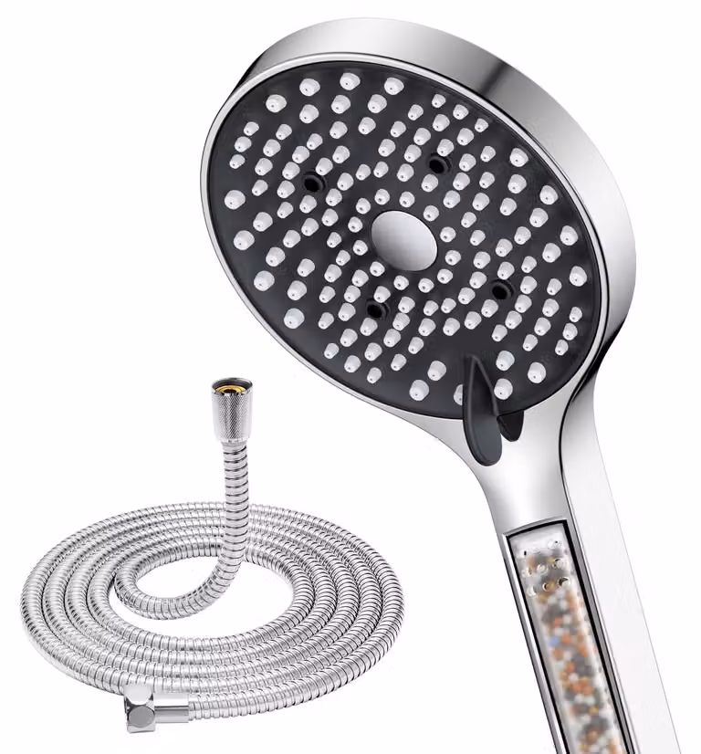 Doccia a mano con filtro da 110 mm, 6 modalità, tubo da 1,6 metri, sistema di aumento della pressione, finitura cromata, ideale per bassa pressione dell'acqua