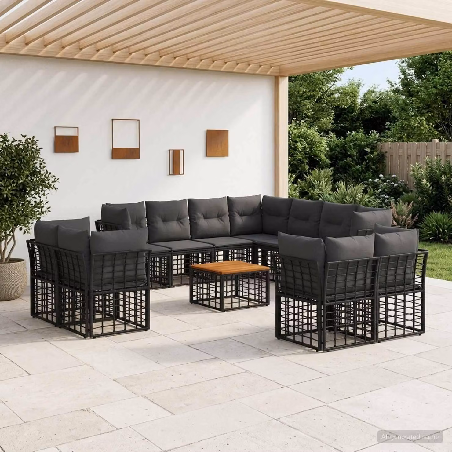Maison Exclusive - Set da esterno per divano, 12 pezzi, colore nero e grigio scuro, in poliestere