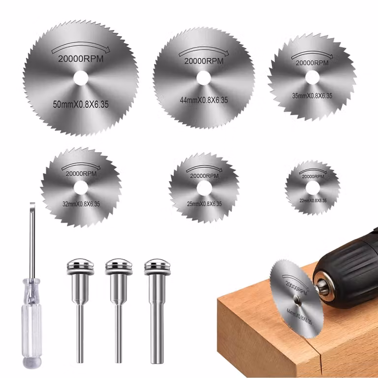 6 lame per sega circolare per accessori, dischi da taglio per legno/plastica/metallo, set di cacciaviti e adattatori