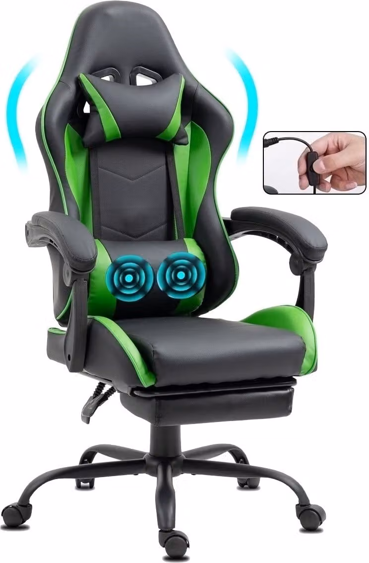 Delman Sedia da ufficio Sedia da gioco Sedia da gioco massaggiante Sedia da gioco ergonomica con poggiapiedi Cuscino lombare massaggiante 02-0042GN