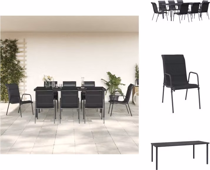 vidaXL Set da pranzo da giardino 9 pezzi in acciaio nero e textilene - Set di mobili da giardino