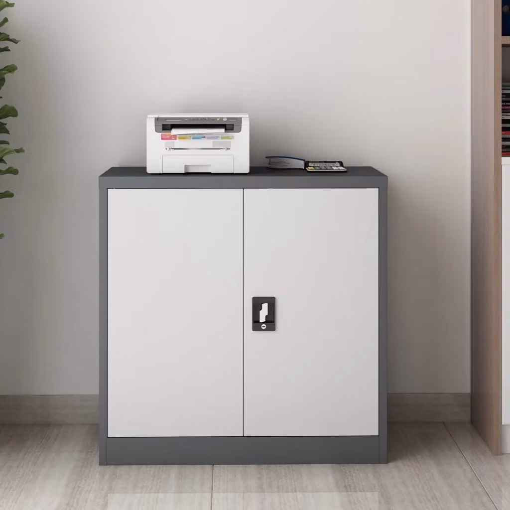 Armadietto da ufficio Molise en.casa in metallo con 2 ripiani regolabili e chiusura a chiave, Grigio, H 90 x L 40 x P 40 cm – 2