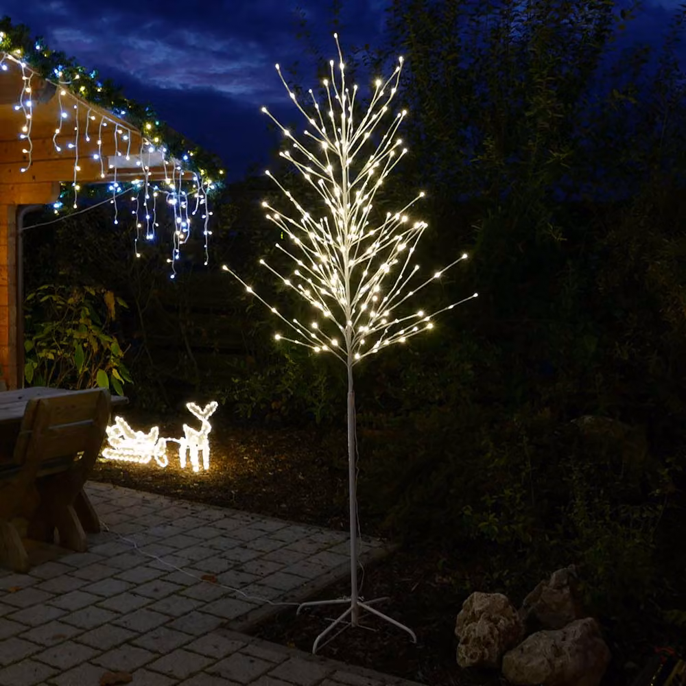 Albero a LED bianchi con 240 LED bianchi caldi per Natale all'aperto alto 240 cm