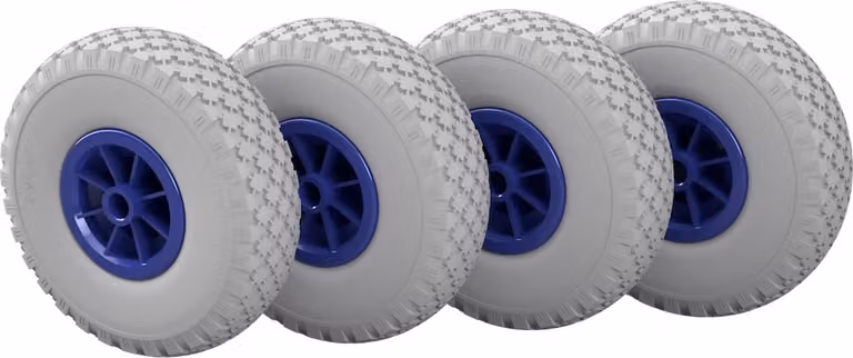 4 x Ruota in poliuretano Ø 260 mm 3.00-4 cuscinetto a strisciamento ruota del rimorchio volante per carrello manuale a prova di foratura, grigio/blu