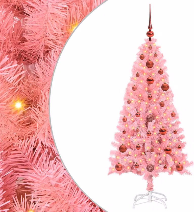 Albero di Natale con 150 LED con supporto Rosa 120 cm PVC
