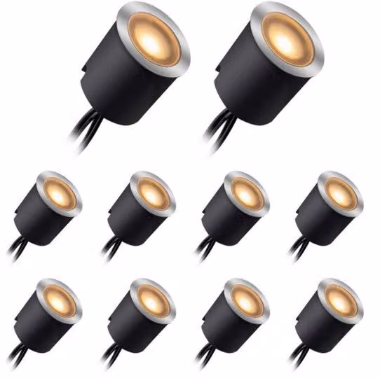 Illuminazione esterna a LED, confezione da 10 pezzi - 12V, luce calda - Grado di protezione IP65 (resistente all'acqua) - Acciaio inossidabile - Per uso esterno