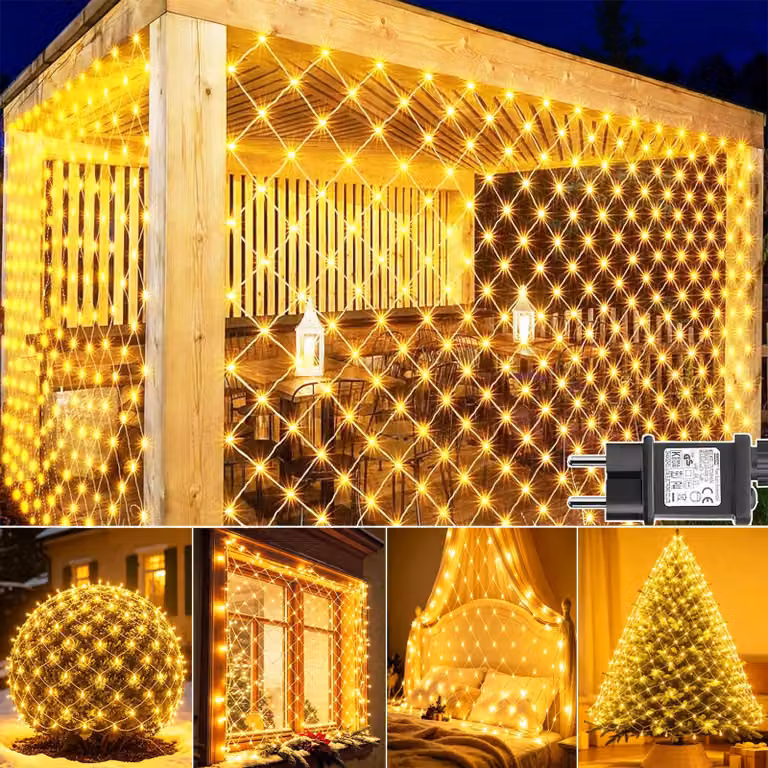 Catena luminosa, dimensioni 3x2 metri, 200 LED bianco caldo, grado di protezione IP65, timer, 8 modalità, confezione da 2